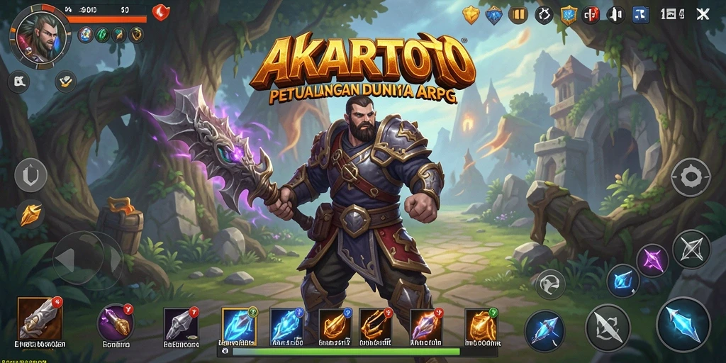 Tangkapan layar gameplay AKARTOTO menampilkan pertarungan seru dan karakter yang beraksi.