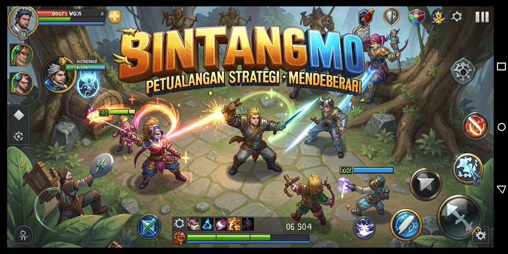 Screenshot utama BINTANGMPO menampilkan aksi seru dalam gameplay SLG.