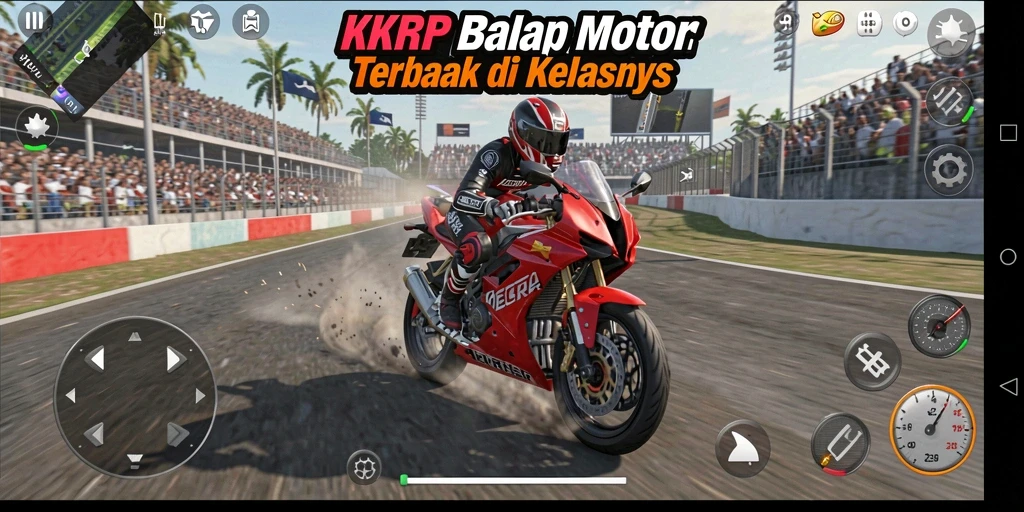 Gameplay KKRP yang mendebarkan di trek balap.