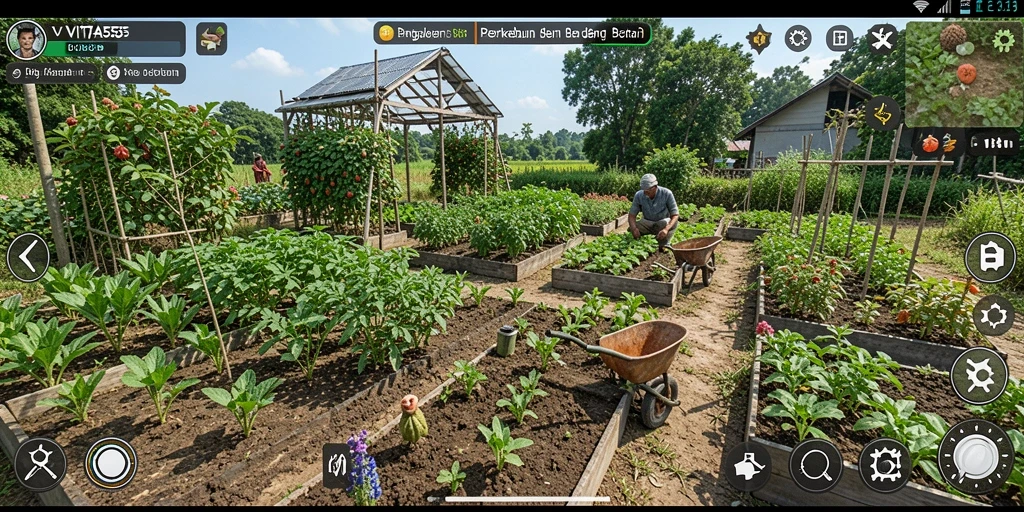 Tampilan gameplay <strong>VITA555</strong> menampilkan kebun yang indah dan hewan ternak yang lucu.